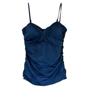 LOFT Beach Tankini Top Size L Navy Blue Ruched Padded Cups New Without Tags